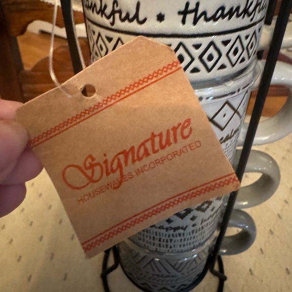 Four Boho Contrasting Patterns Espresso Cups Metal Stand - Picture 8 of 11